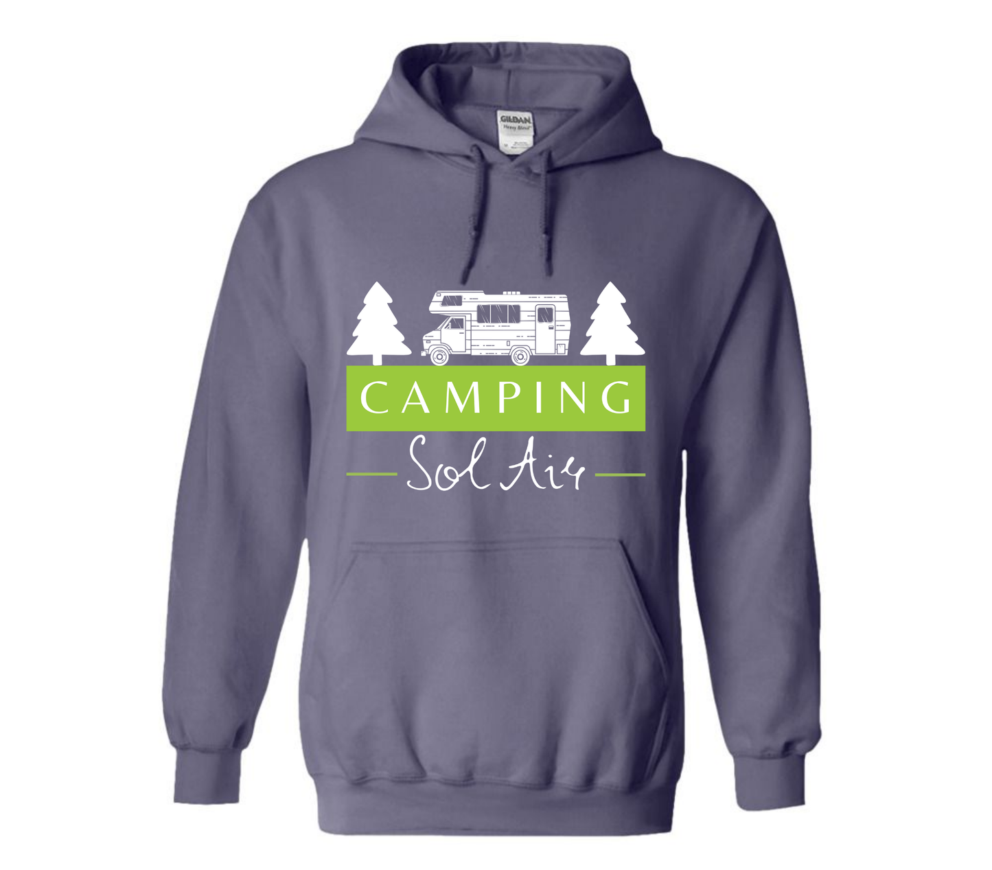 Coton ouaté à capuche Gildan Unisexe – Confort et Style au Quotidien - orné d’un logo de 11 pouces du camping