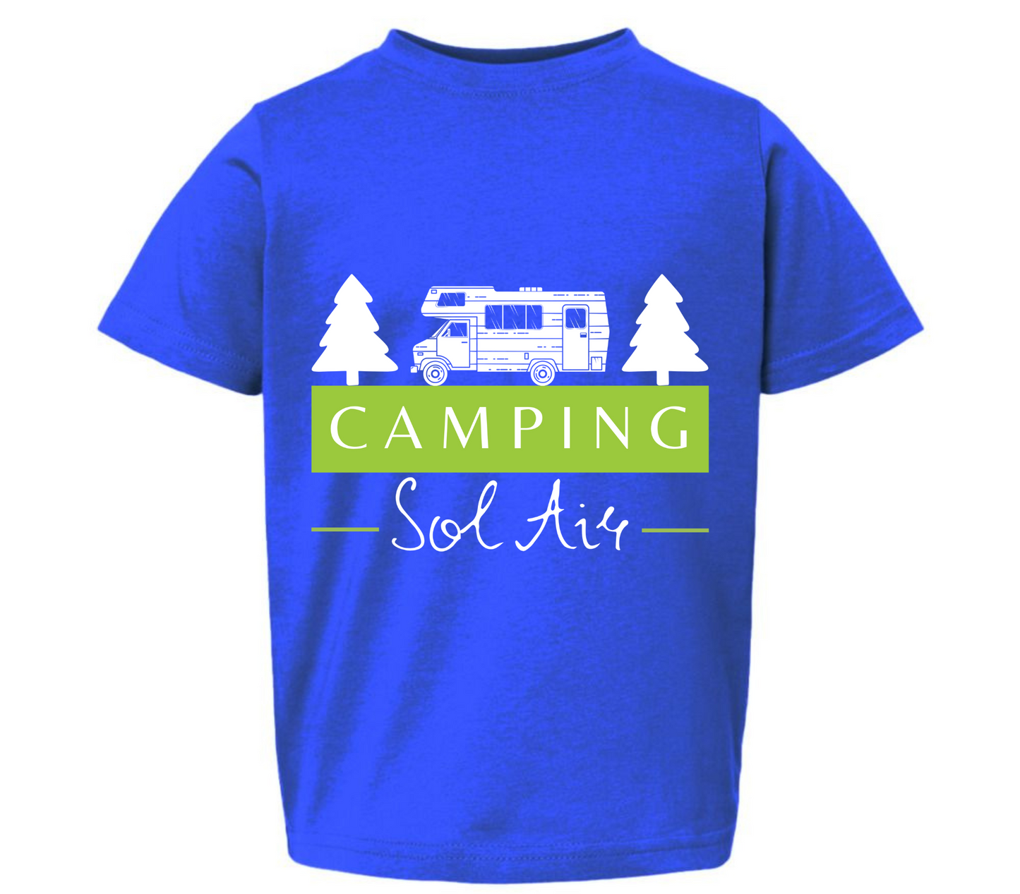 Chandail pour enfant T2, T3 et T4 à manches courtes, confortable et stylé, arborant fièrement le logo du camping (format 10 pouces) pour un look à la fois décontracté et représentatif.