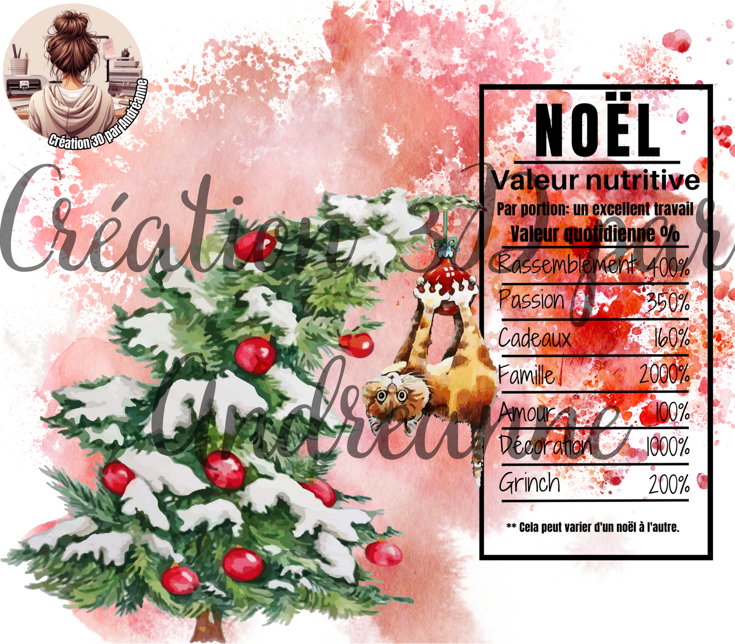 Valeur nutritive de Noël chat 20 oz Skinny Tumbler, gobelets PNG