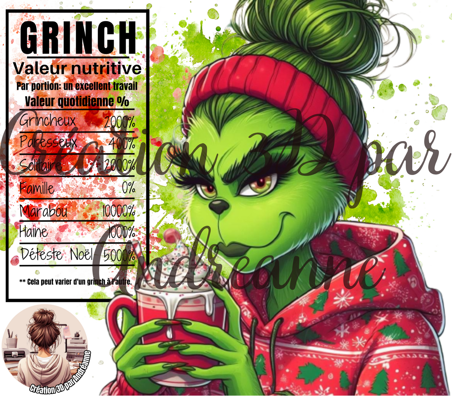 Valeur nutritive de Grinch 20 oz Skinny Tumbler, gobelets PNG