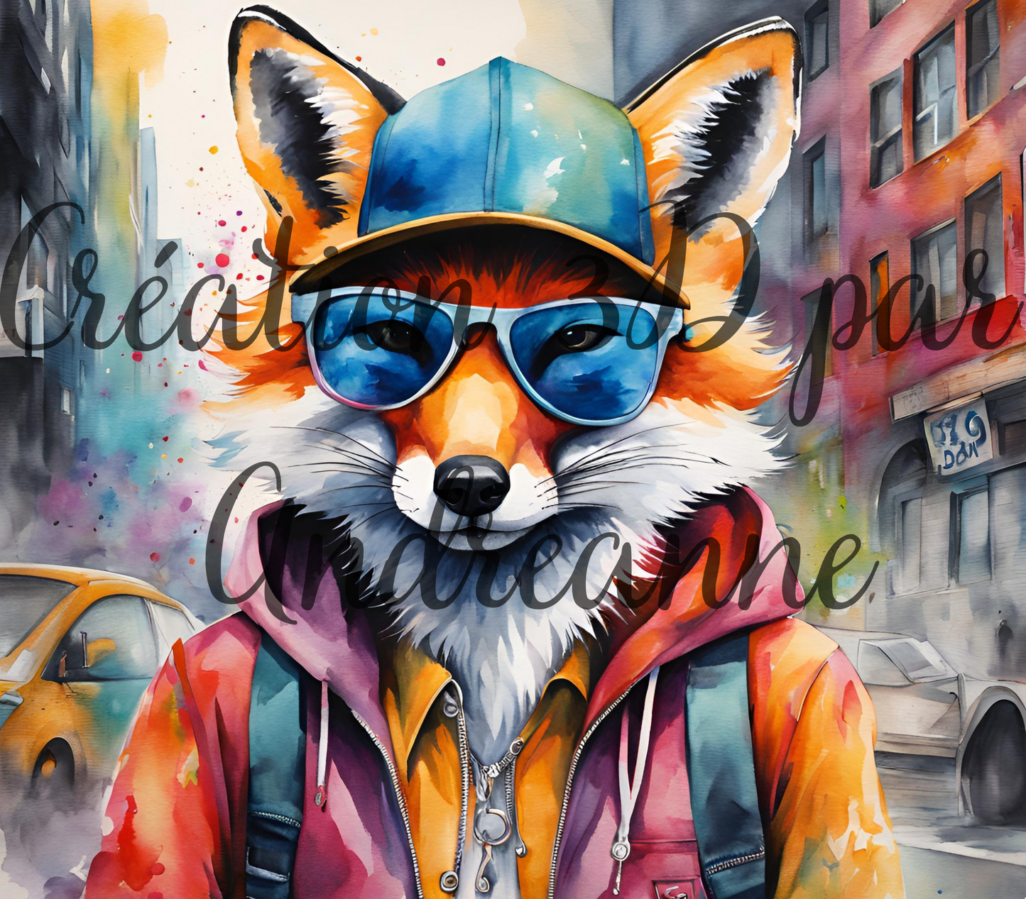 Renard aquarelle - Urban vibe, 20 oz Skinny Tumbler, gobelets PNG - Téléchargement numérique- Design
