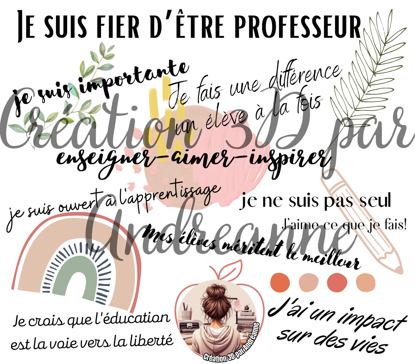 Je suis fière d'être professeur, 20 oz Skinny Tumbler, modèle de conception de sublimation, gobelets PNG