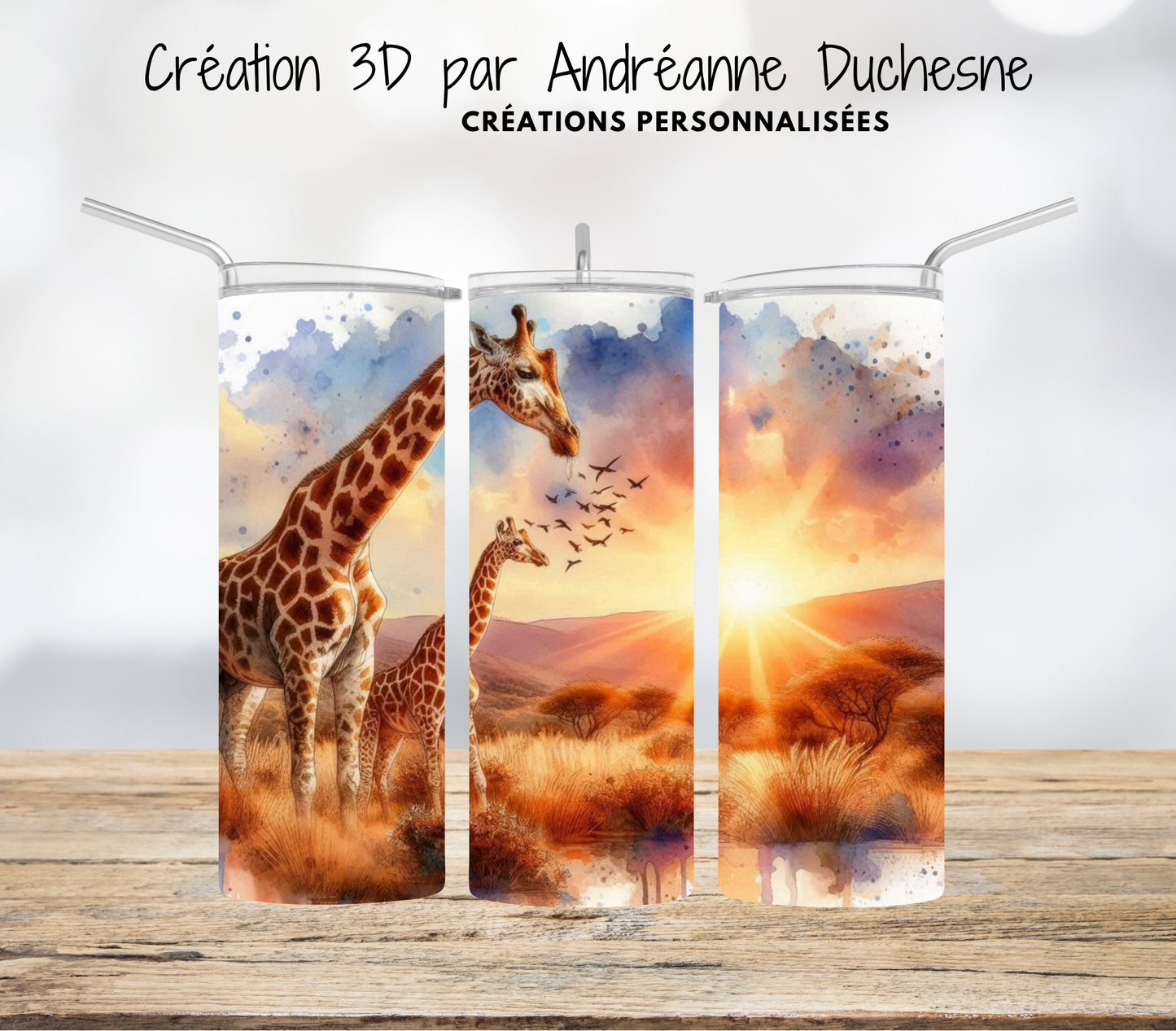 Girafe aquarelle, 20 oz Skinny Tumbler, gobelets