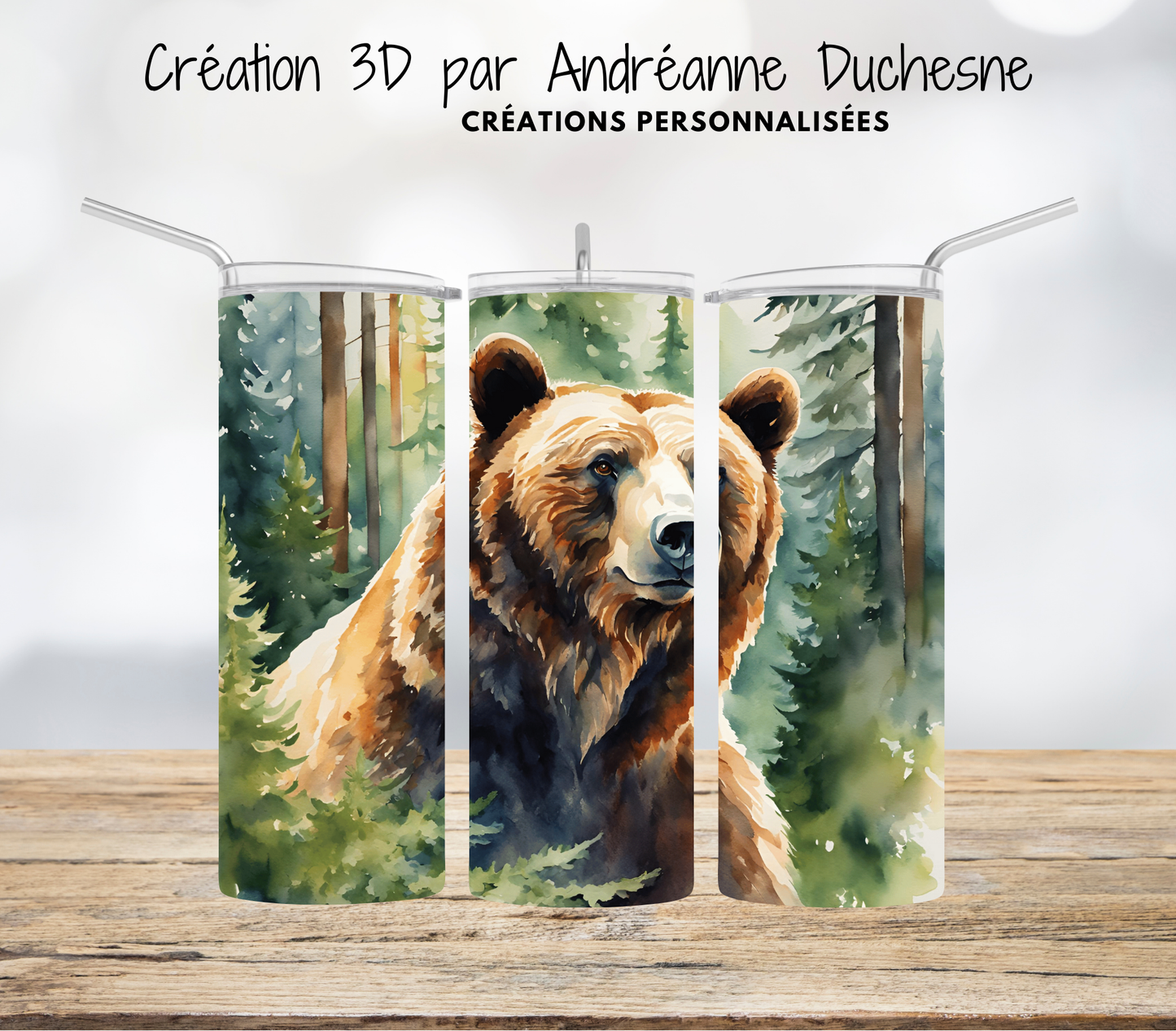 Ours aquarelle, 20 oz Skinny Tumbler, gobelets PNG - Téléchargement numérique- Design