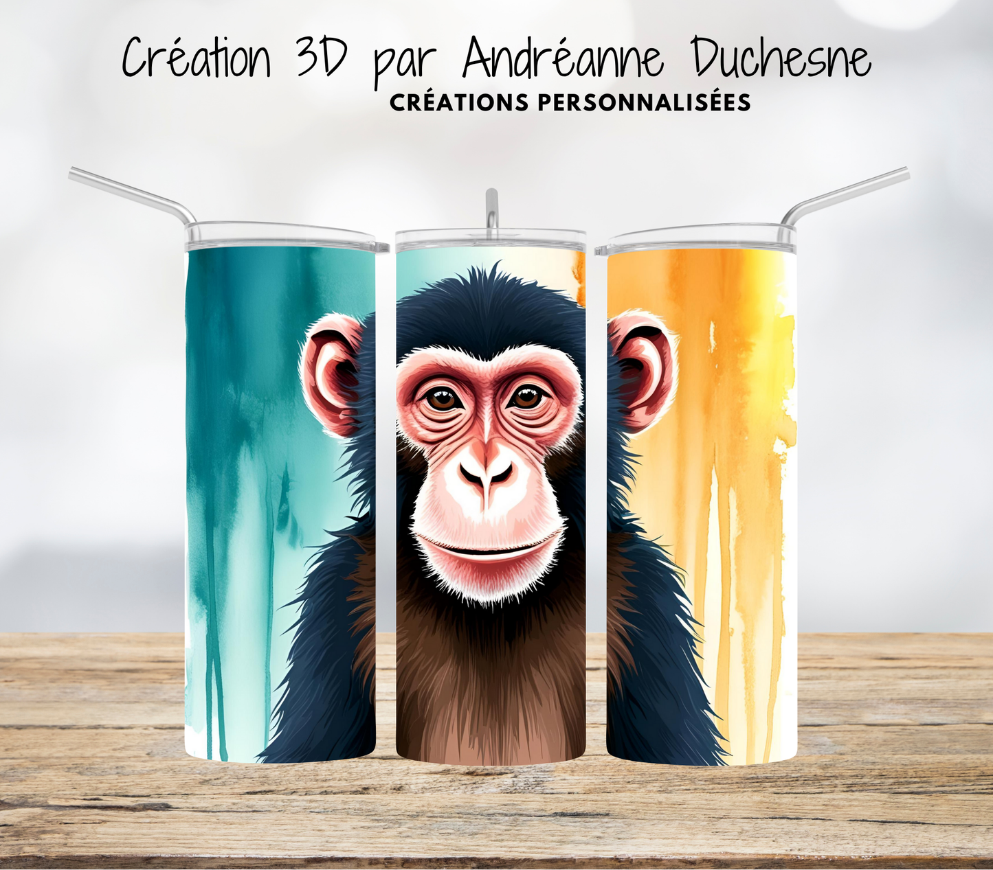 Singe aquarelle, 20 oz Skinny Tumbler, gobelets