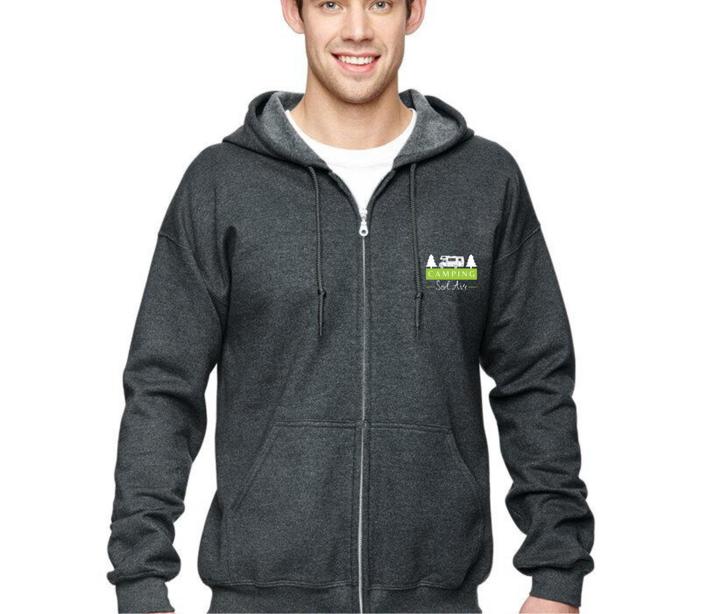 Veste à capuche Gildan Unisexe – Confort et Style au Quotidien - orné d’un logo de 4 pouces du camping