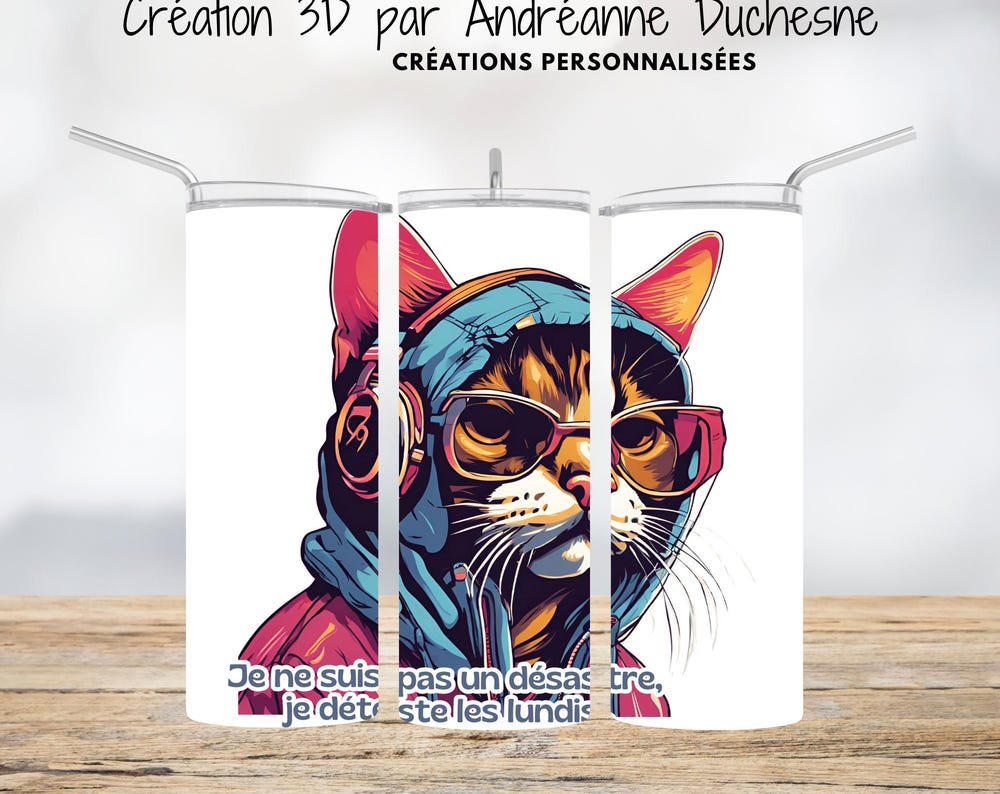Chat - Ambiance urbaine - Je déteste les lundis, Gobelet Skinny de 20 oz, PNG pour gobelets - Téléchargement numérique- Design