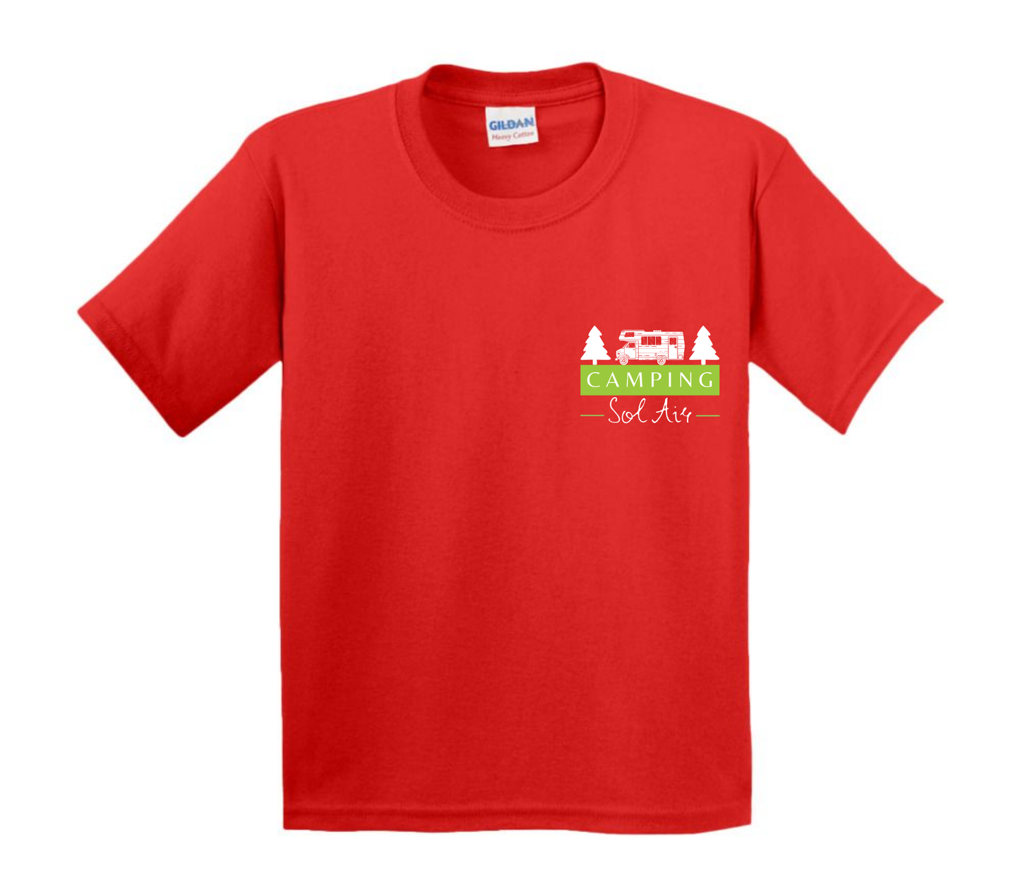 Chandail pour enfant à manches courtes, confortable et stylé, arborant fièrement le logo du camping (format 4 pouces) pour un look à la fois décontracté et représentatif.