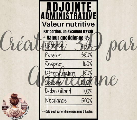 Sublimation, valeur nutritive pour Adjointe Administrative, PNG