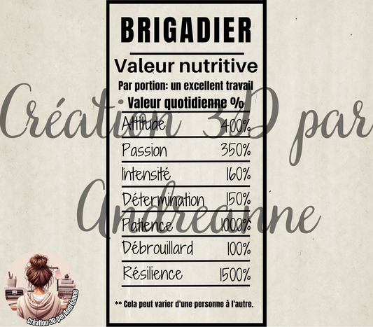 Valeur nutritive Brigadier PNG - Sublimation