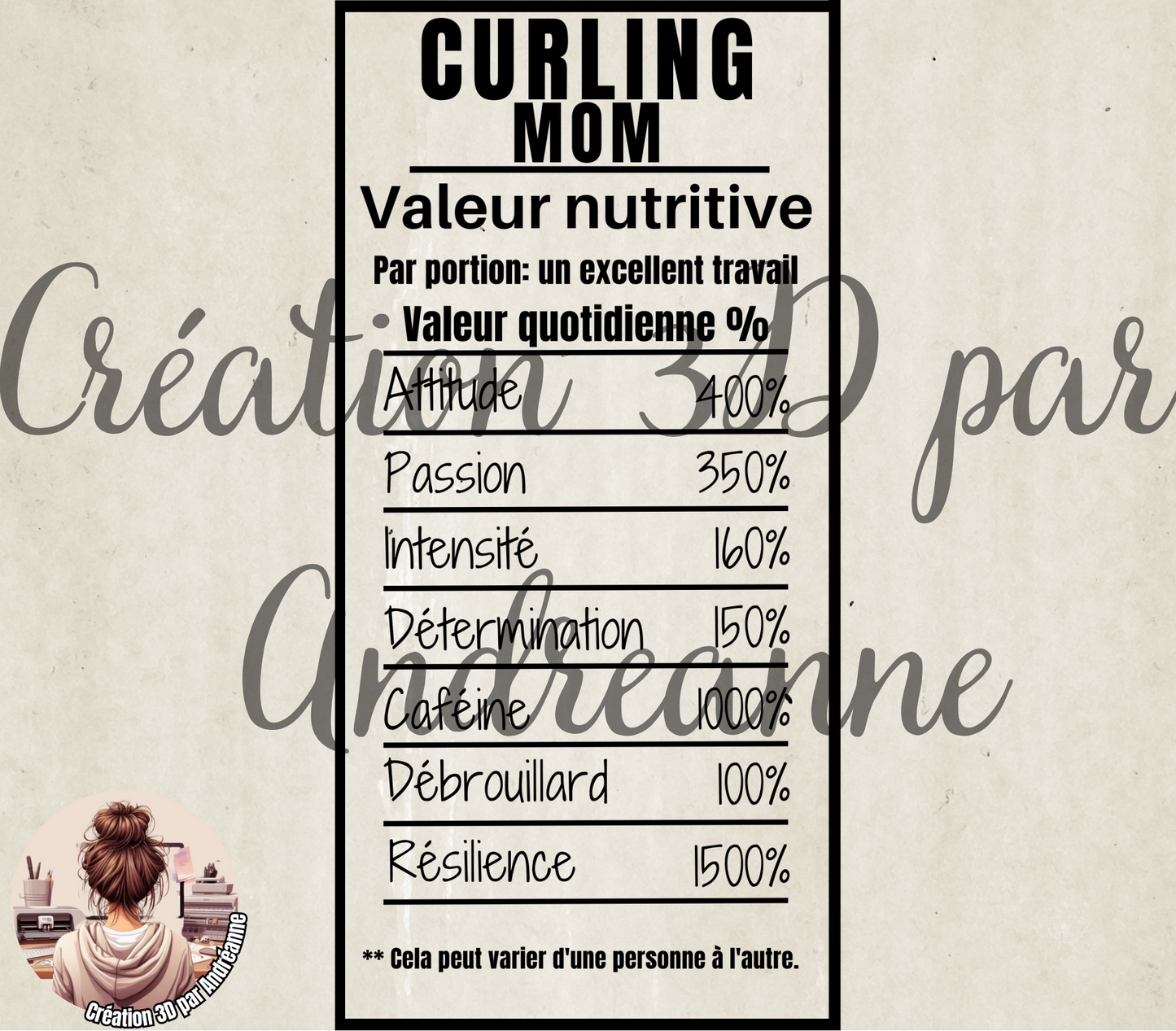 Sublimation, valeur nutritive pour Curling Mom, PNG