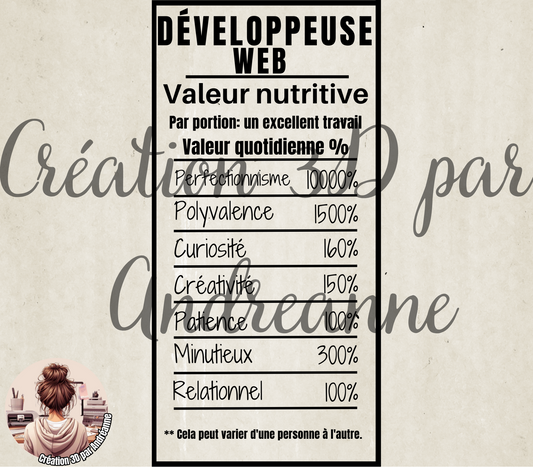 Sublimation, valeur nutritive pour Développeuse Web, PNG