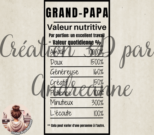 Sublimation, valeur nutritive pour Grand-Papa, PNG