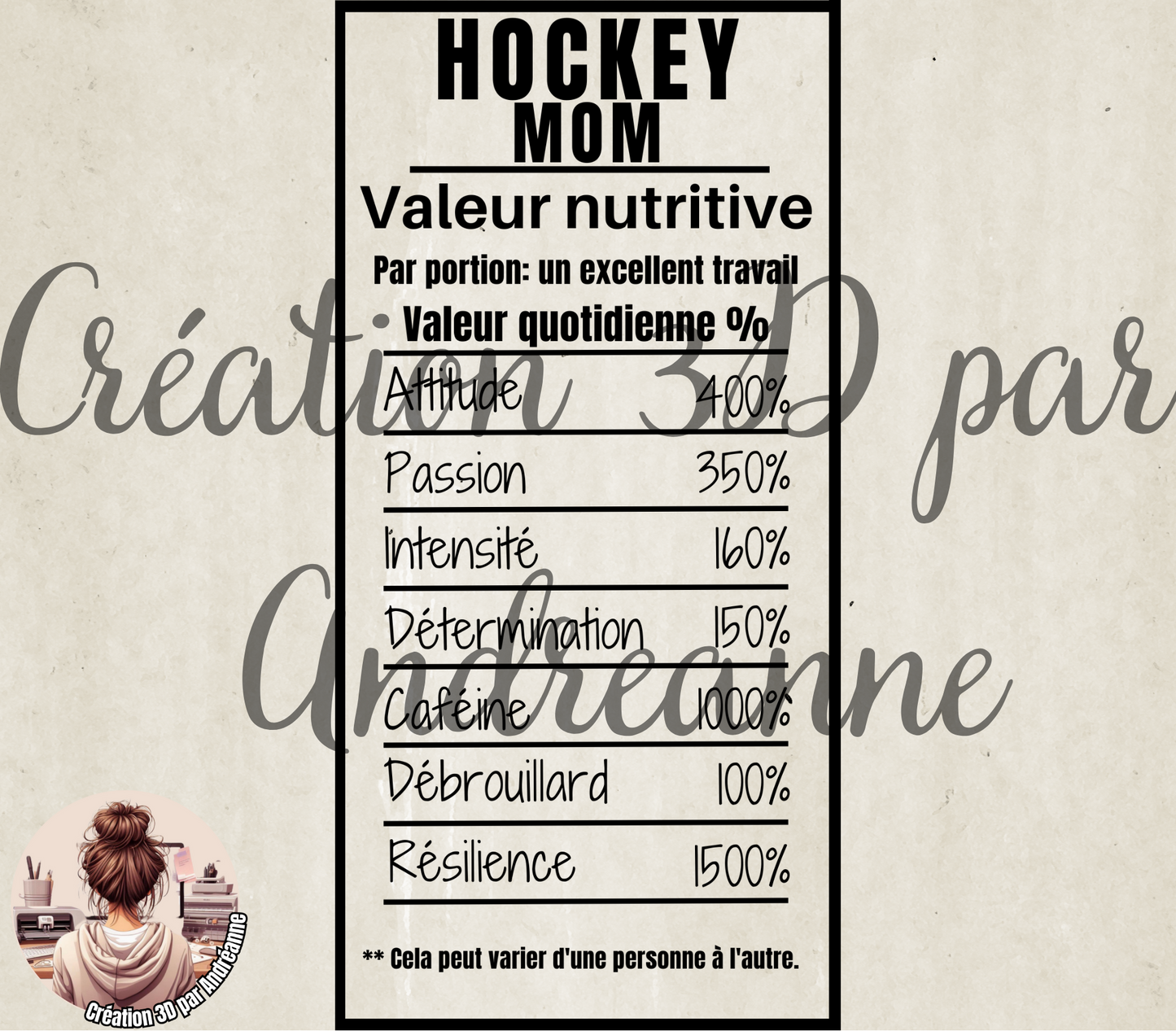 Sublimation, valeur nutritive pour Hockey Mom, PNG