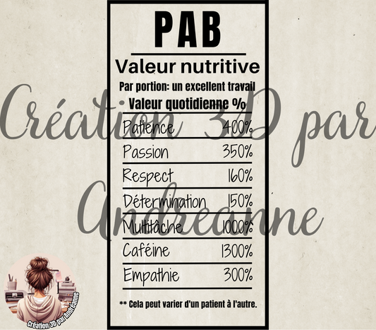 Sublimation, valeur nutritive pour Préposée aux bénéficiaire, PNG