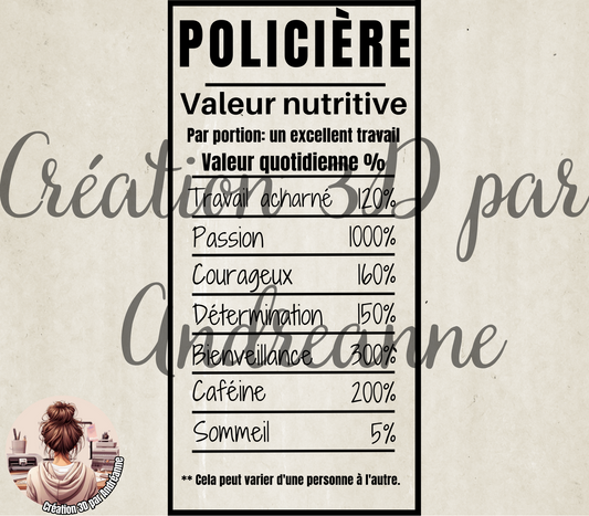 Sublimation, valeur nutritive pour Policière, PNG