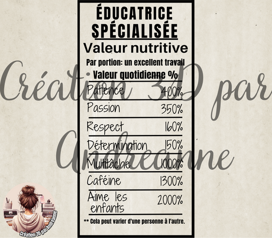 Sublimation, valeur nutritive pour Éducatrice Spécialisée, PNG