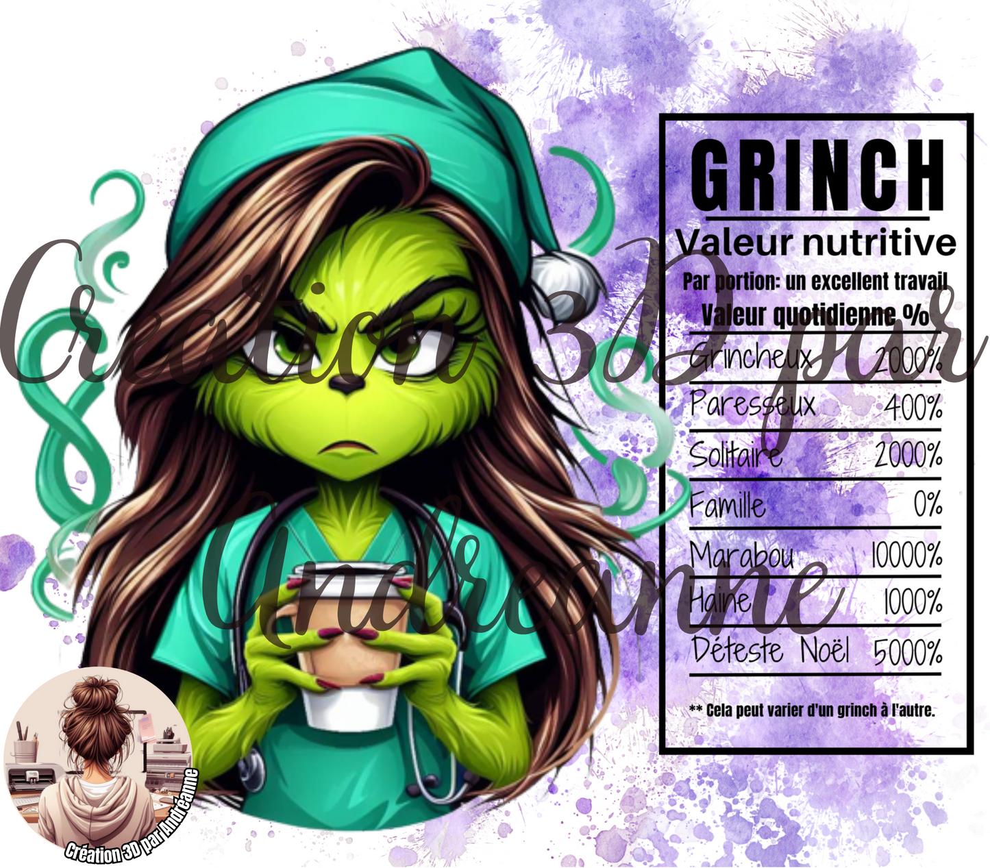 Valeur nutritive de Infirmière Grinch 20 oz Skinny Tumbler, gobelets PNG