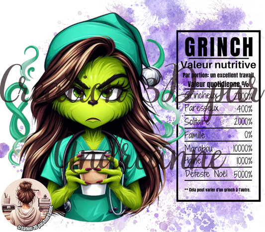 Valeur nutritive de Infirmière Grinch 20 oz Skinny Tumbler, gobelets PNG