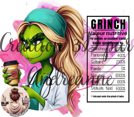 Valeur nutritive de Infirmière Grinch 20 oz Skinny Tumbler, gobelets PNG