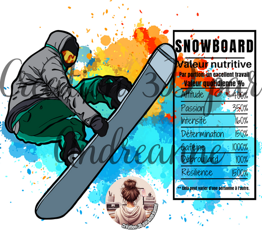 Valeur nutritive de Snowboard 20 oz Skinny Tumbler, gobelets PNG