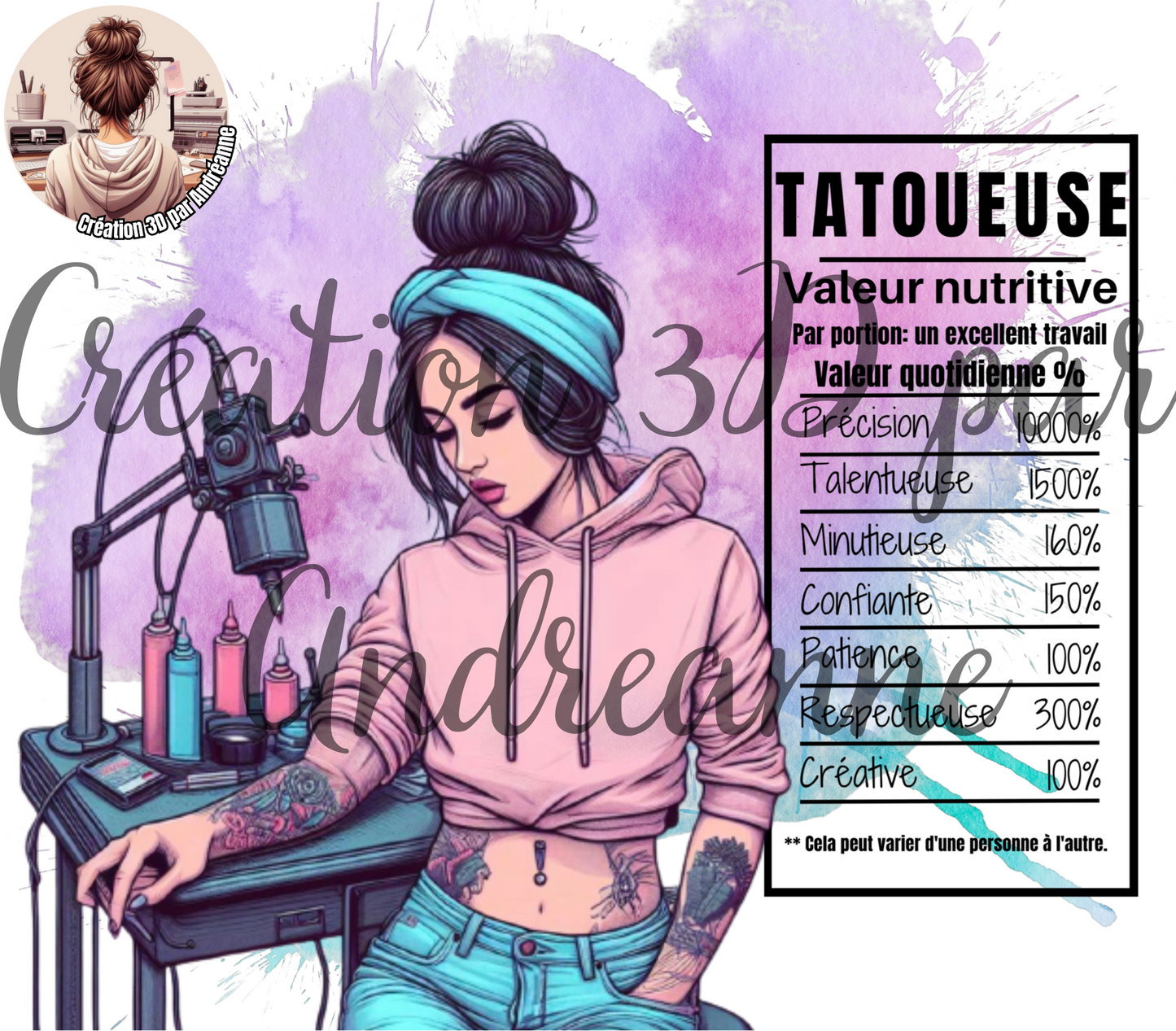 Valeur nutritive de Tatoueuse 20 oz Skinny Tumbler, gobelets PNG