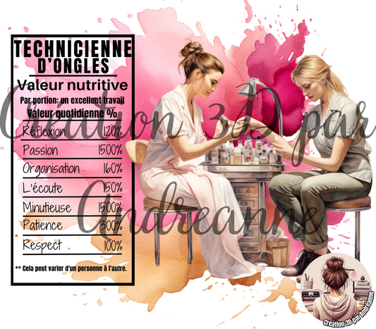 Valeur nutritive de Technicienne d'ongles 20 oz Skinny Tumbler, gobelets PNG