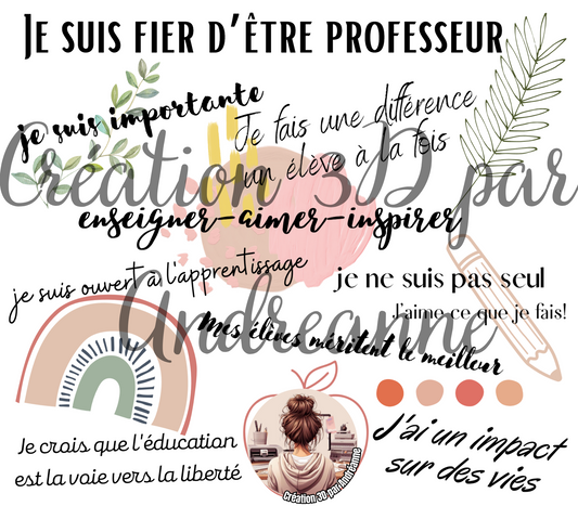 Je suis fière d'être professeur, 20 oz Skinny Tumbler, modèle de conception de sublimation, gobelets PNG