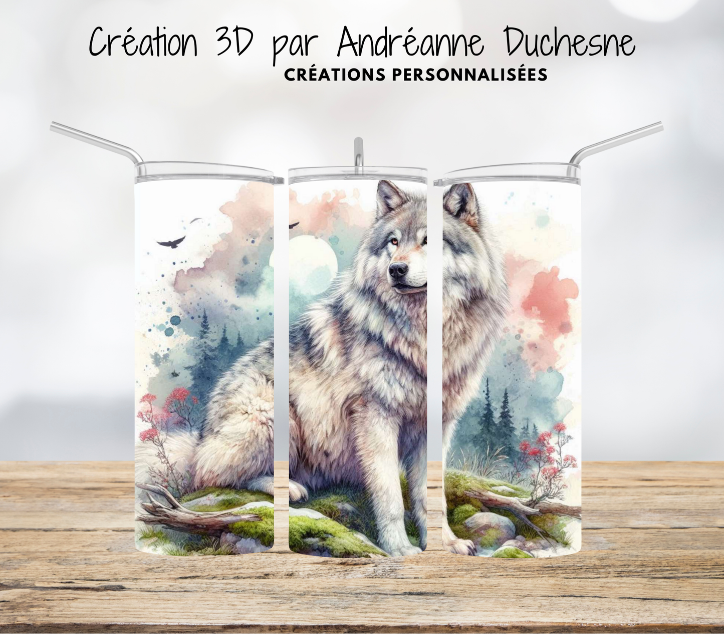 Loup aquarelle, 20 oz Skinny Tumbler, gobelets