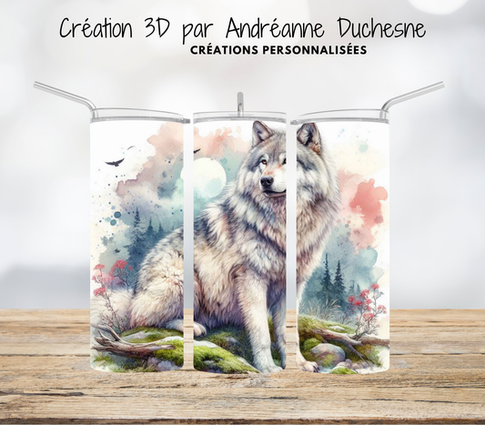 Loup aquarelle, 20 oz Skinny Tumbler, gobelets PNG - Téléchargement numérique- Design