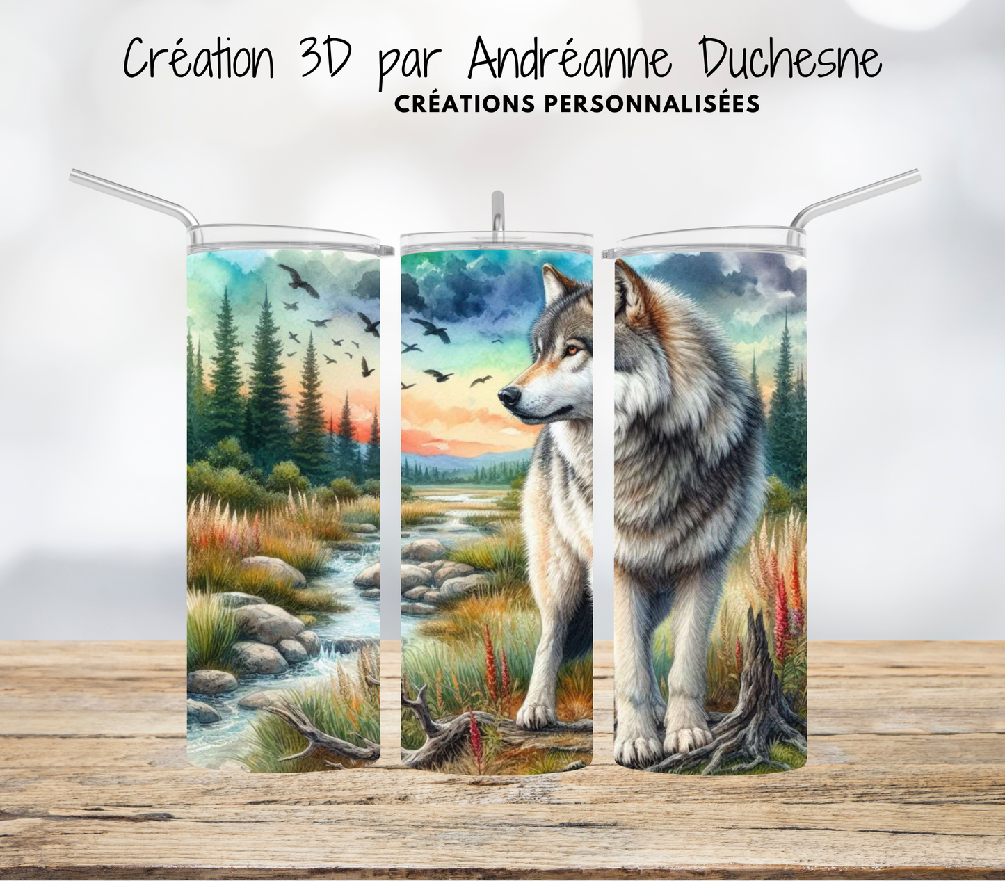 Loup aquarelle, 20 oz Skinny Tumbler, gobelets PNG - Téléchargement numérique- Design