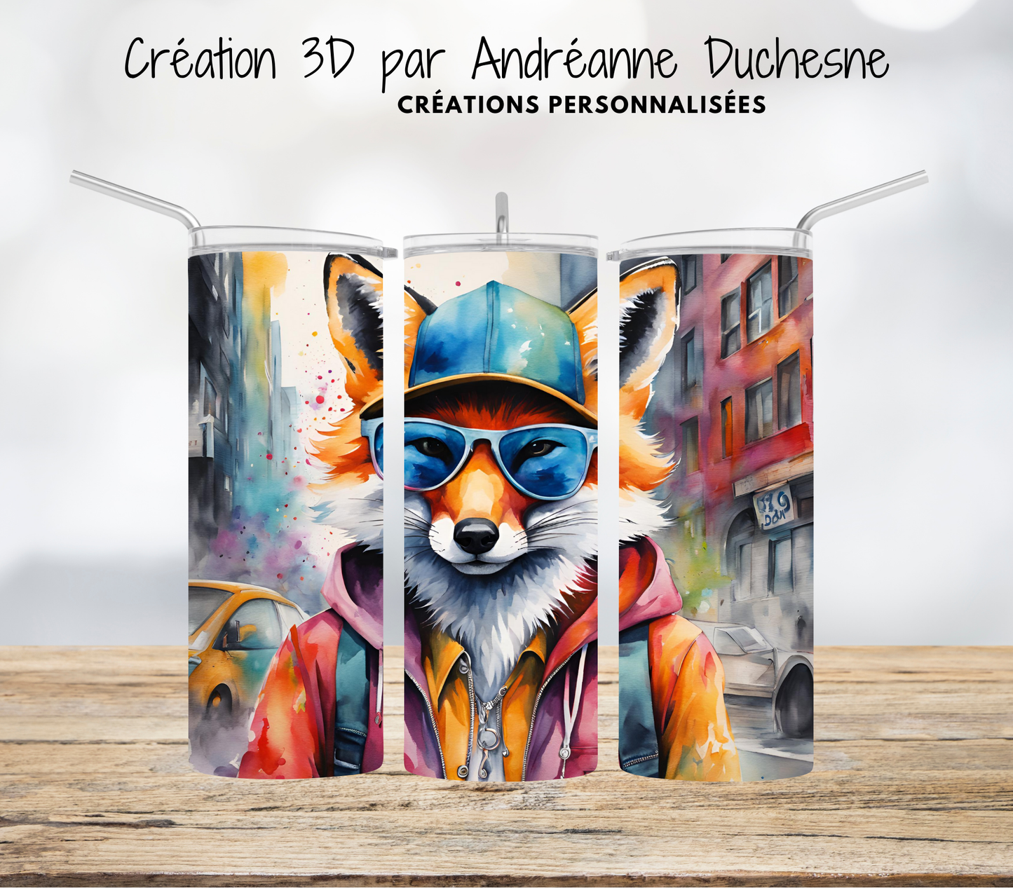 Renard aquarelle - Urban vibe, 20 oz Skinny Tumbler, gobelets