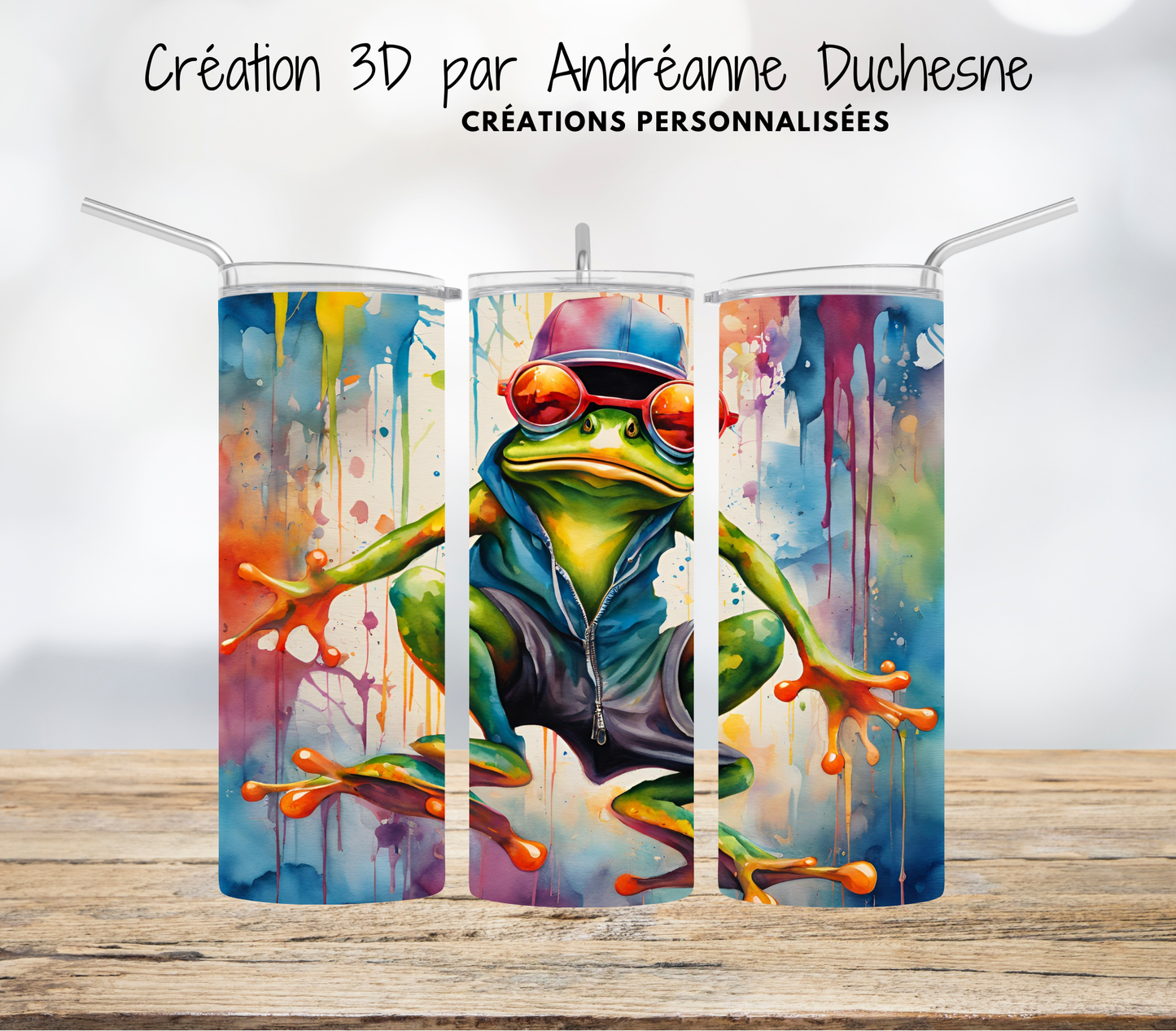 Grenouille Hip Hop aquarelle, 20 oz Skinny Tumbler, gobelets PNG - Téléchargement numérique - Design