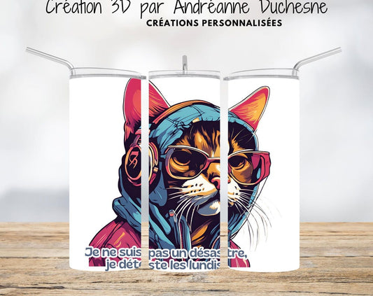 Chat - Ambiance urbaine - Je déteste les lundis, Gobelet Skinny de 20 oz, PNG pour gobelets - Téléchargement numérique- Design